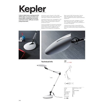 Redo 01-1036 - Lampă LED de birou KEPLER, 6,5 W, 230 V, albă