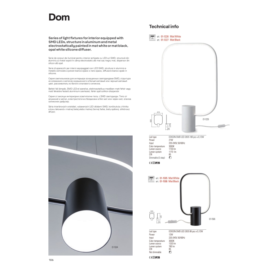 Redo 01-1227 - Lampă de birou LED dimmabilă DOM LED/21W/230V neagră