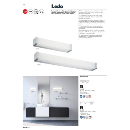 Redo 01-1424 - Aplica LED de perete pentru baie LEDO, 16W, 230V, IP44
