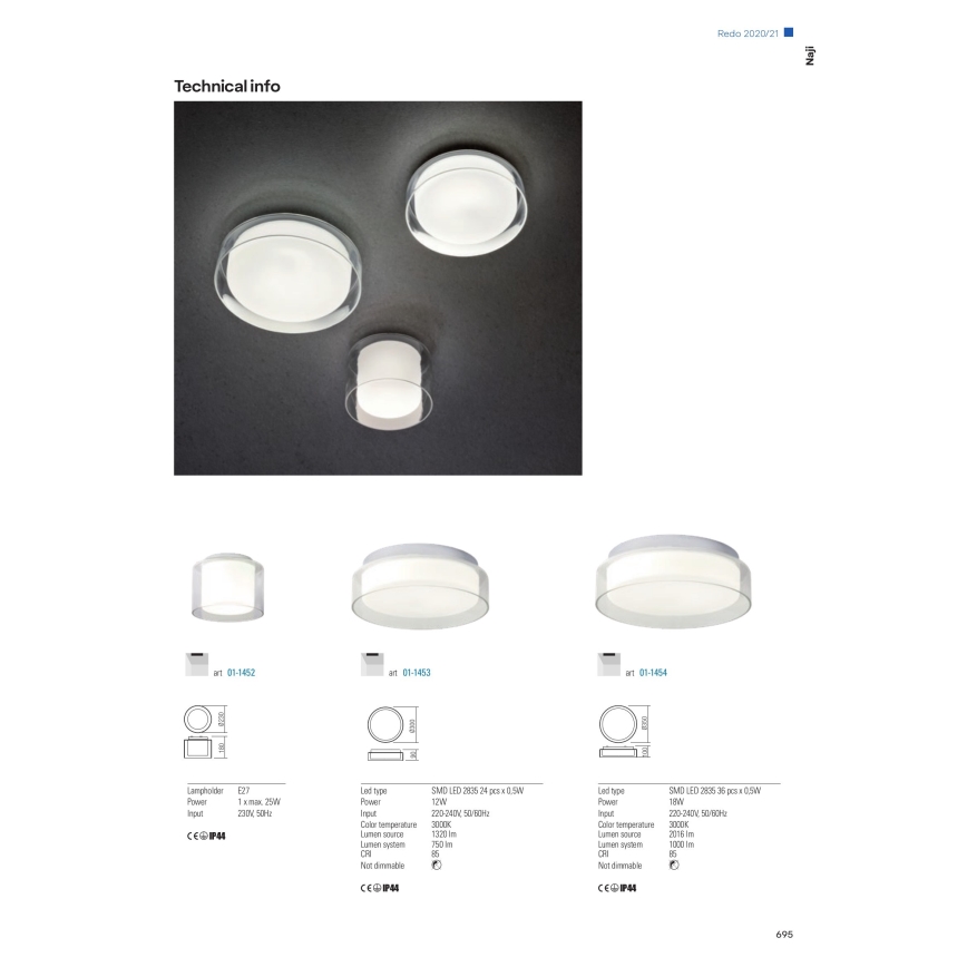 Redo 01-1453 - Plafonieră baie LED NAJI LED/12W/230V IP44