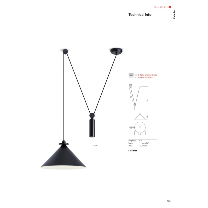Redo 01-1545 - Lustră pe cablu KALIMBA 1xE27/42W/230V bronz