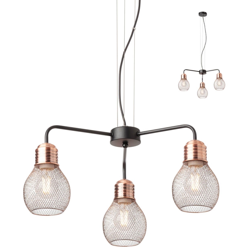 Redo 01-1579 - Candelabru suspendat pe cablu EDISON 3xE27/42W/230V, diametru 53 cm, negru/cupru