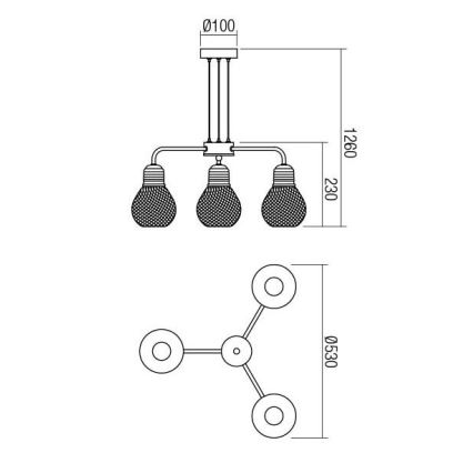 Redo 01-1579 - Candelabru suspendat pe cablu EDISON 3xE27/42W/230V, diametru 53 cm, negru/cupru