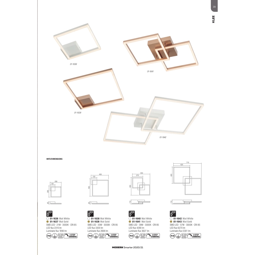 Redo 01-1638 - Plafonieră LED dimmabilă KLEE, 30 W, 230 V, 45 x 45 cm, alb