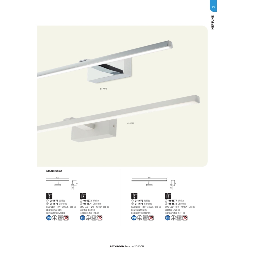 Redo 01-1671 - Aplica LED pentru oglindă de baie NEPTUNE LED/12W/230V 60 cm IP44 albă