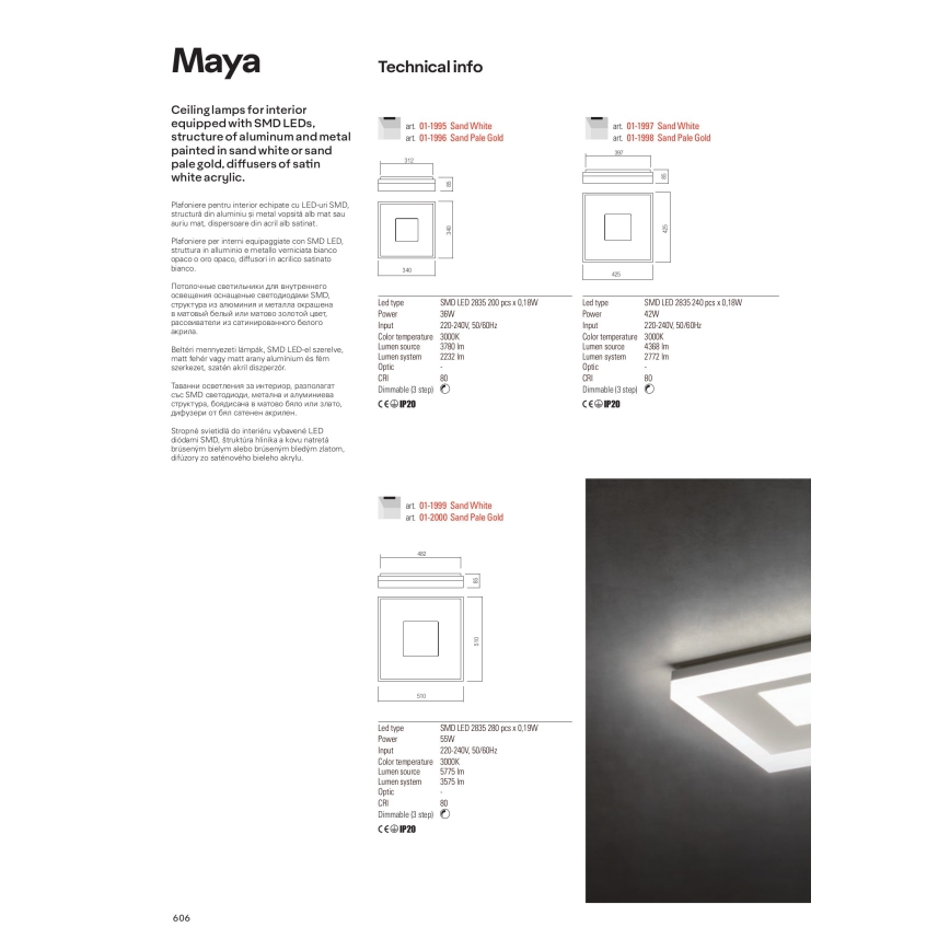 Redo 01-1998 - Plafonieră LED dimabilă MAYA LED/42W/230V 42,5x42,5 cm aurie