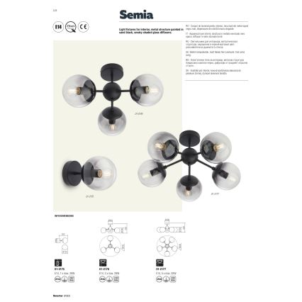 Redo 01-2175 - Aplica de perete SEMIA 1xE14/28W/230V, neagră/fumurie