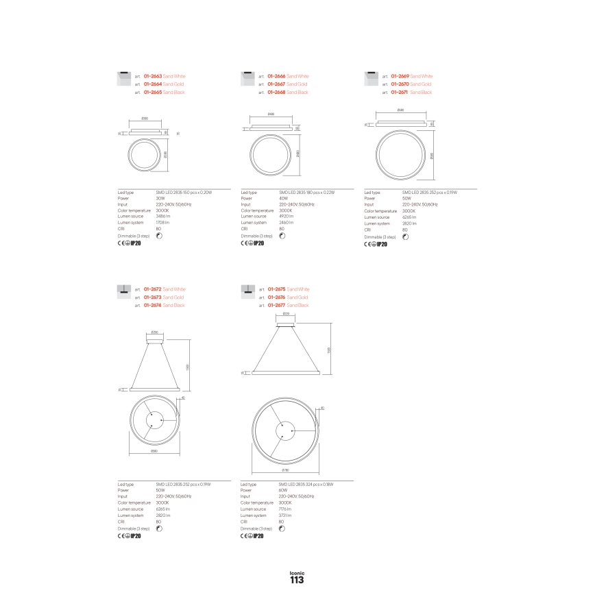 Redo 01-2672 - Lustră LED dimabilă ICONIC pe cablu, LED/50W/230V, Ø 58 cm, albă
