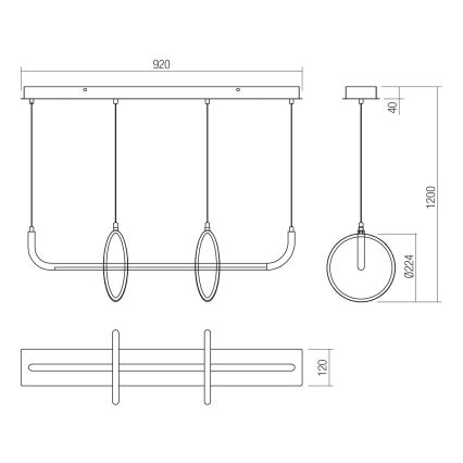 Redo 01-2705 - Lustru pe cablu OLIMP LED/40W/230V 3000/4000/6500K, negru