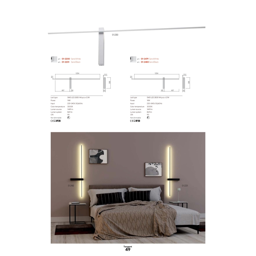 Redo 01-2745 - Aplică de perete LED TANGENT LED/13W/230V 3000K 63,4 cm CRI 90 neagră