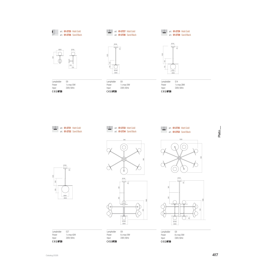 Redo 01-2753 - Lustră PLATO cu tijă 8xG9/10W/230V neagră