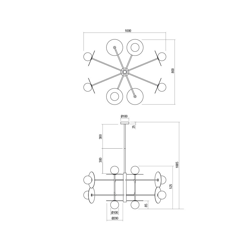 Redo 01-2753 - Lustră PLATO cu tijă 8xG9/10W/230V neagră