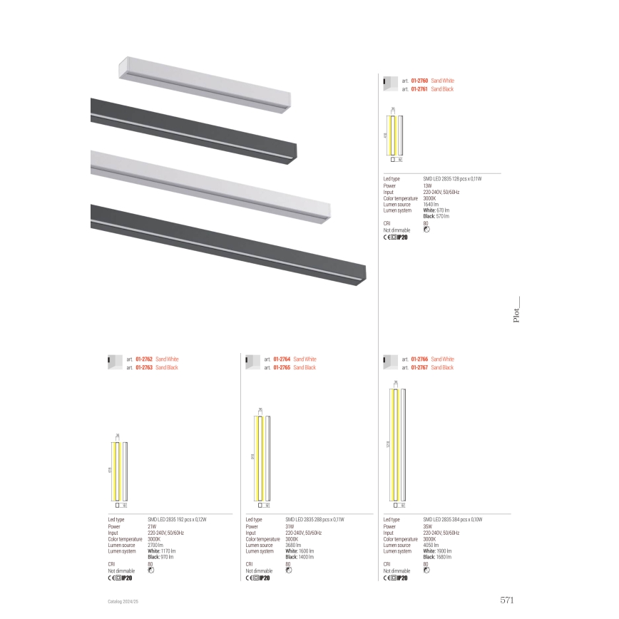 Redo 01-2762 - Aplica de perete LED PLOT, 21 W, 230 V, 60 cm, albă
