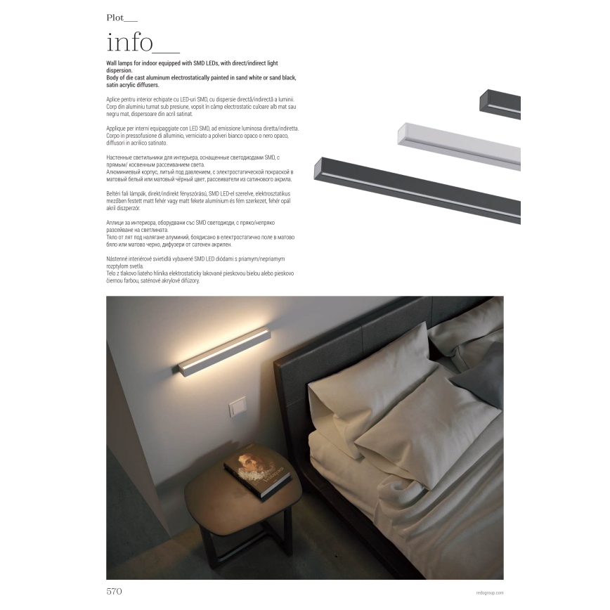 Redo 01-2764 - Aplică LED de perete PLOT, 31W/230V, 90 cm, albă