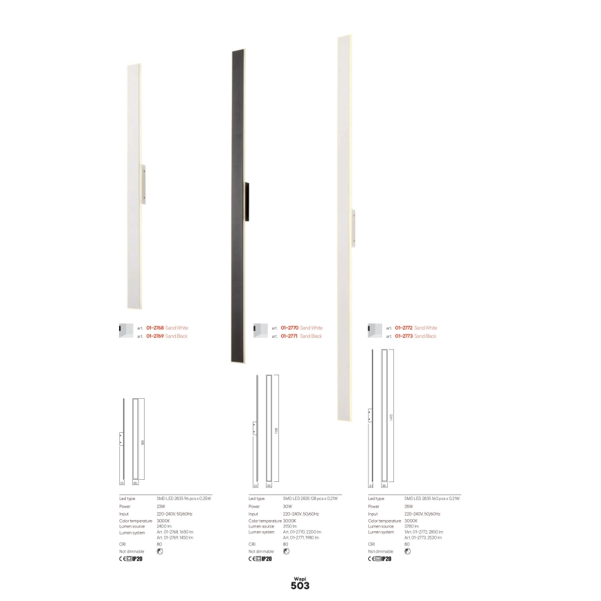 Redo 01-2770 - Aplică de perete LED WAPI, 30W, 230V, 119 cm, albă