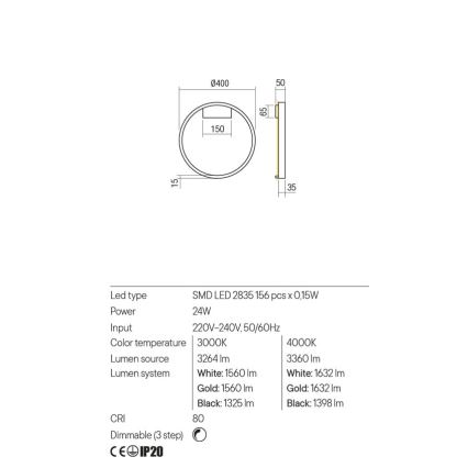 Redo 01-2819 - Aplica de perete LED dimabilă FEBE LED/24W/230V neagră