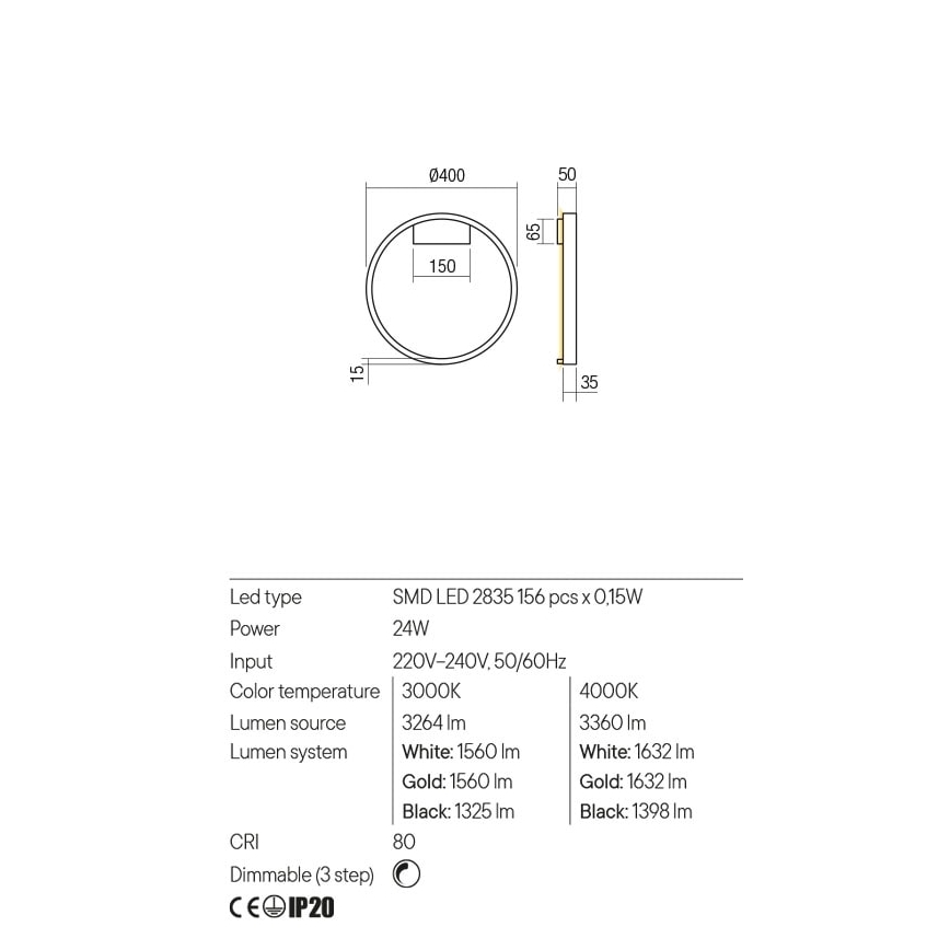 Redo 01-2819 - Aplica de perete LED dimabilă FEBE LED/24W/230V neagră