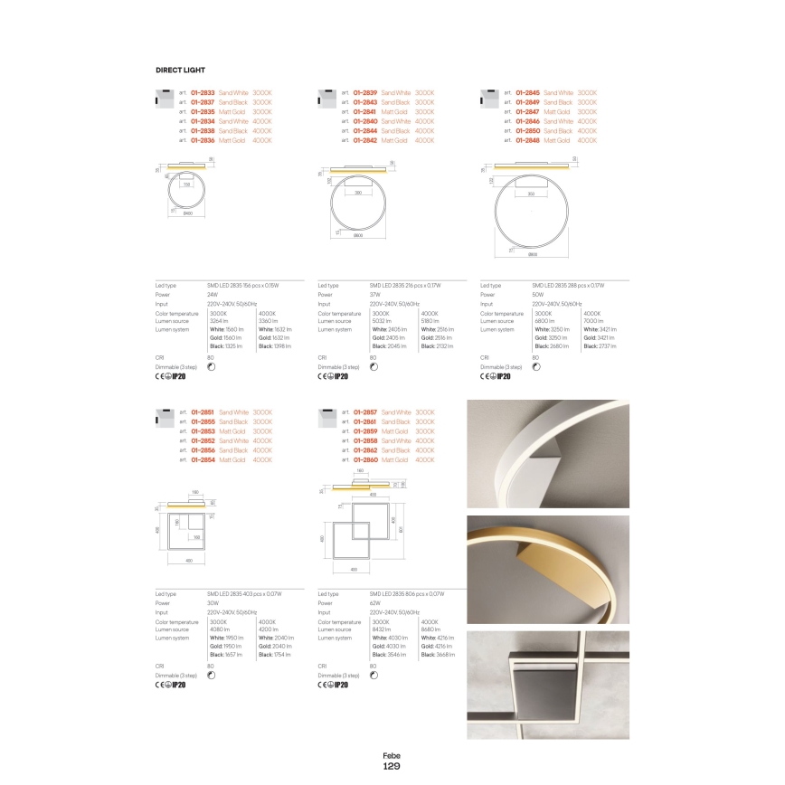 Redo 01-2865 - Lustra LED reglabilă pe cablu FEBE LED/37W/230V aurie