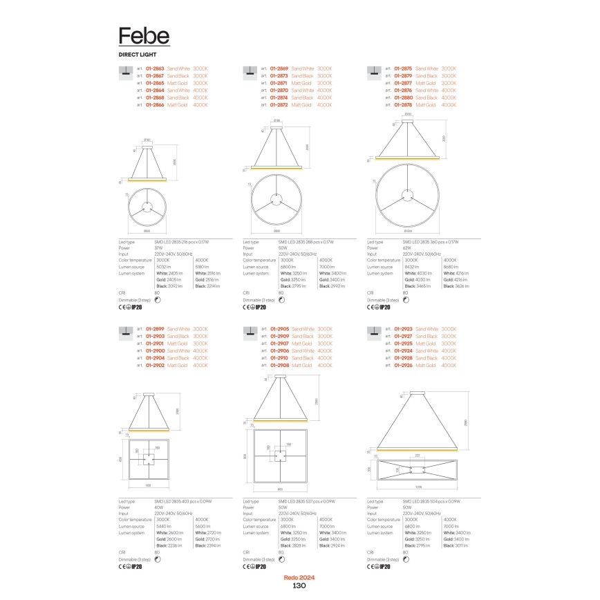 Redo 01-2865 - Lustra LED reglabilă pe cablu FEBE LED/37W/230V aurie