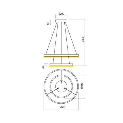 Redo 01-2889 - Lustru LED reglabil pe cablu FEBE LED/62W/230V auriu