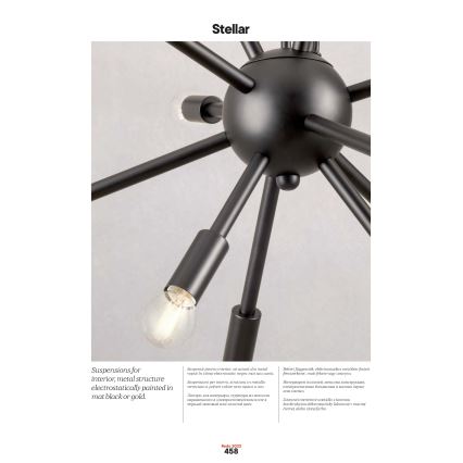 Redo 01-2934 - Candelabru suspendat pe cablu STELLAR, 12x E14, max. 25W/bec, 230V, negru