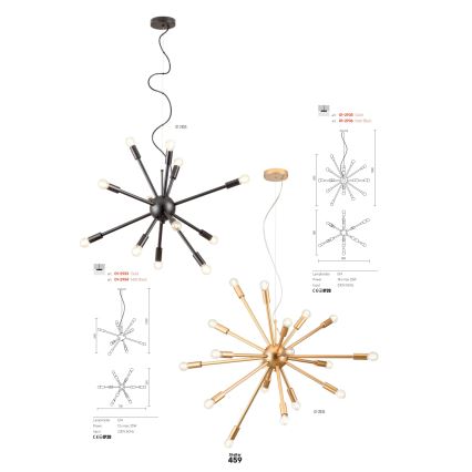 Redo 01-2934 - Candelabru suspendat pe cablu STELLAR, 12x E14, max. 25W/bec, 230V, negru