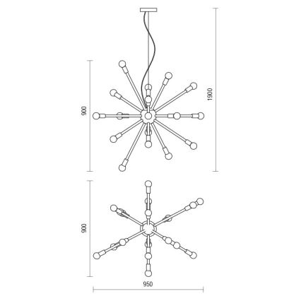 Redo 01-2934 - Candelabru suspendat pe cablu STELLAR, 12x E14, max. 25W/bec, 230V, negru