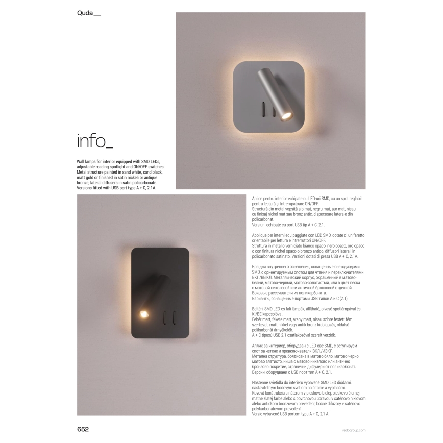 Redo 01-2978 - Aplica de perete QUDA LED/6W/230V + LED/3W, 3000K, CRI 90, crom mat