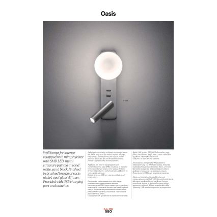 Redo 01-2991 - Aplica de perete OASIS LED 3W/230V + 1x G9 10W, USB, CRI 90, albă