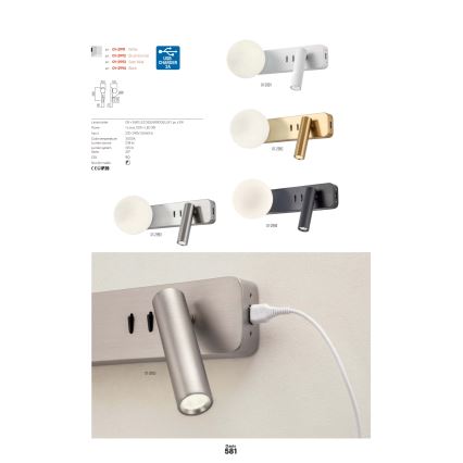 Redo 01-2992 - Aplica de perete LED OASIS LED/3W/230V + 1xG9/10W USB CRI 90 bronz