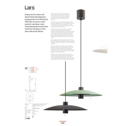 Redo LARS 01-3019 – lustră LED suspendată pe cablu, LED 14W/230V + LED 10W, Ø 60 cm, CRI 90, verde