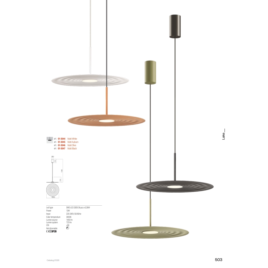 Redo 01-3046 - Lustră LED pe cablu LAKE LED/13W/230V CRI 90 Ø 50 cm, verde