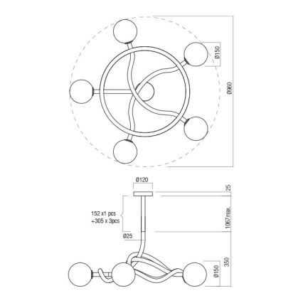 Redo 01-3259 - Lustră pe tijă CONFUSIO 5xE14/28W/230V Ø 96 cm negru