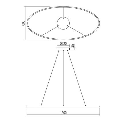 Redo 01-3299 - Candelabru LED dimabil LEO, suspendat pe cablu, LED/67W/230V, 3000/4000K, CRI 90, 60x130 cm, negru
