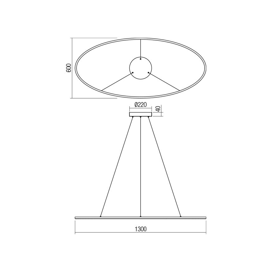 Redo 01-3299 - Candelabru LED dimabil LEO, suspendat pe cablu, LED/67W/230V, 3000/4000K, CRI 90, 60x130 cm, negru