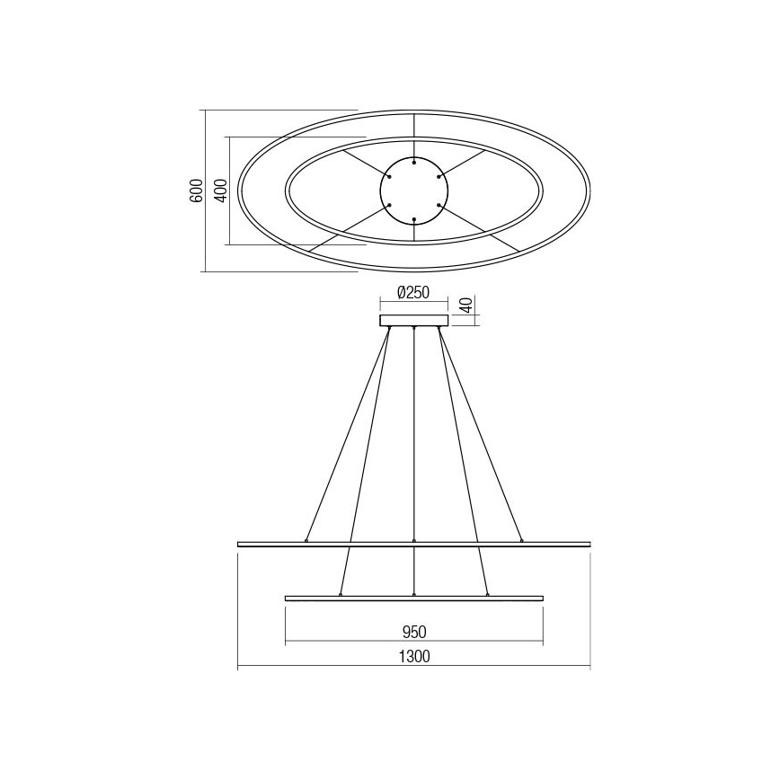Redo 01-3300 - Lustră LED dimerizabilă suspendată pe cablu LEO, 115W, 230V, 3000/4000K, CRI 90, 60x130 cm, bronz