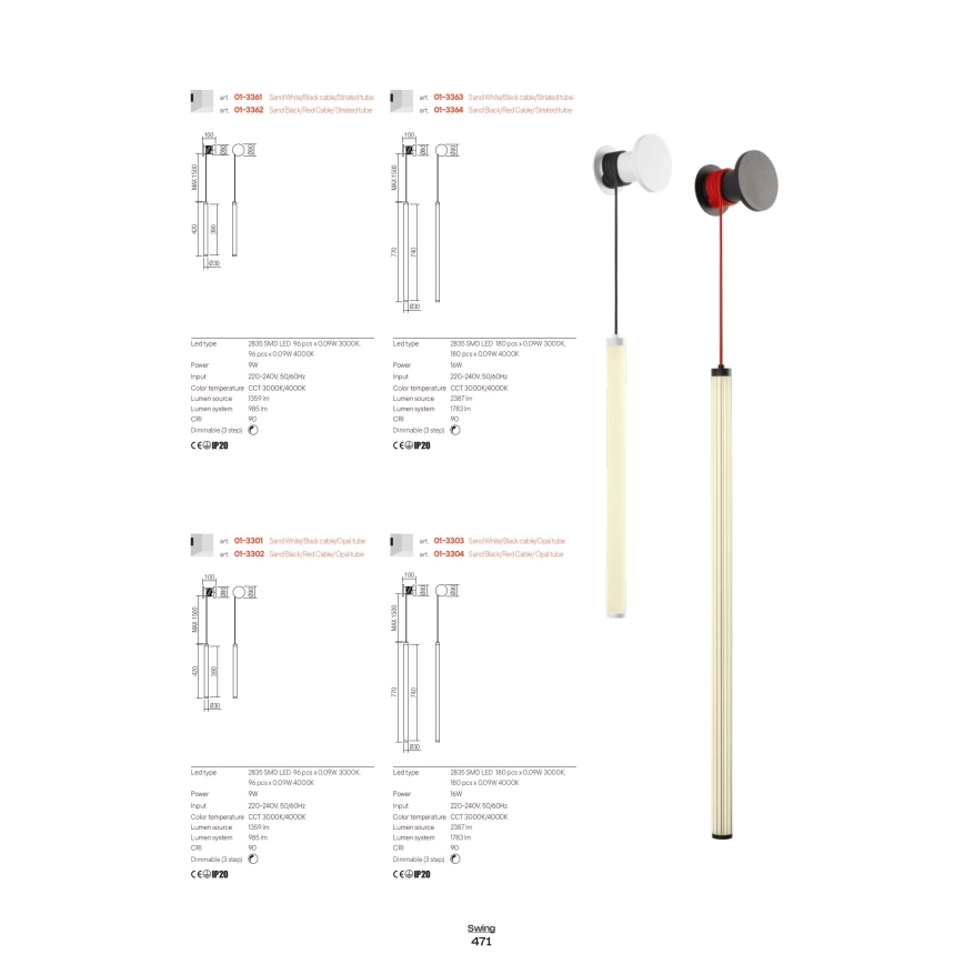 Redo 01-3301 - Lampă LED de perete SWING dimmabilă, 9W, 230V, 3000/4000K, CRI 90, albă