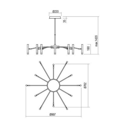 Redo 01-3448 - Lustru LED reglabil pe tijă RAYEN LED/60W/230V CRI 90 auriu