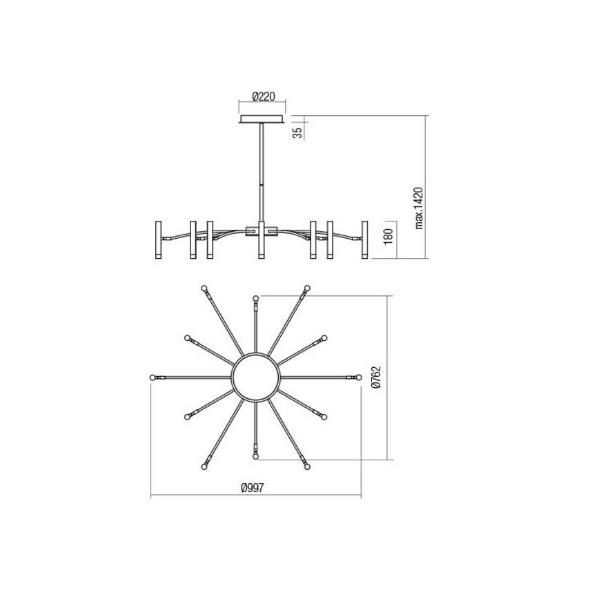 Redo 01-3448 - Lustru LED reglabil pe tijă RAYEN LED/60W/230V CRI 90 auriu