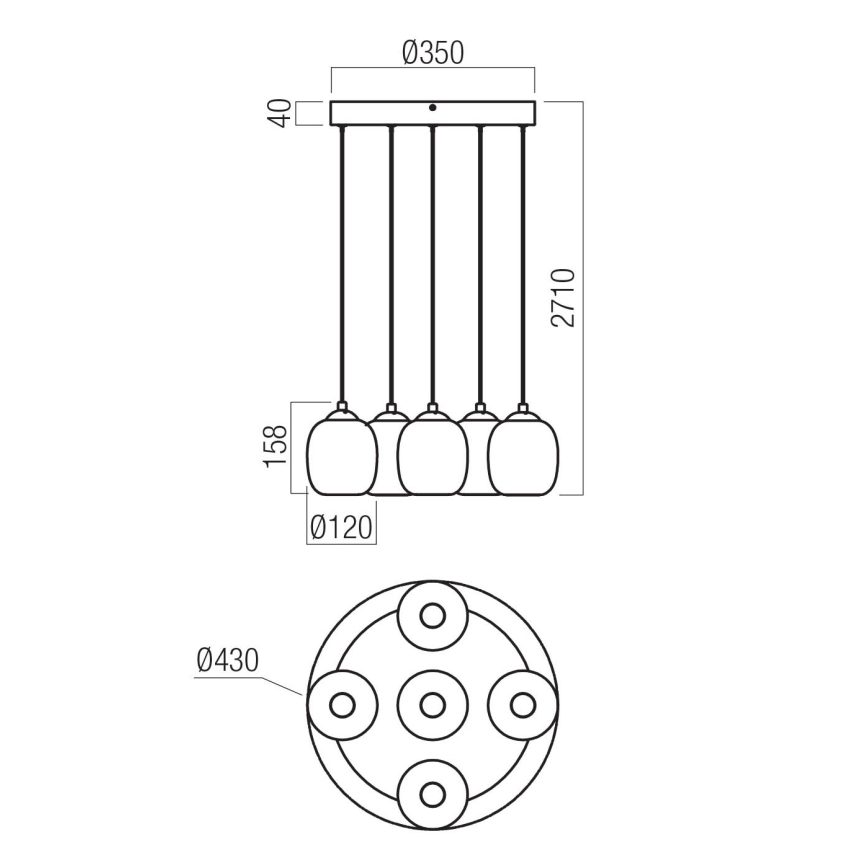 Redo 01-3488 - Lustră LED reglabilă pe cablu KHADI 5xLED/5,2W/230V CRI 90 Ø 43 cm negru/fumuriu