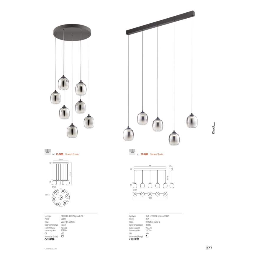Redo 01-3489 - Lustră LED reglabilă suspendată pe cablu KHADI, 7xLED/5W/230V, CRI 90, Ø 52 cm, negru/fumuriu