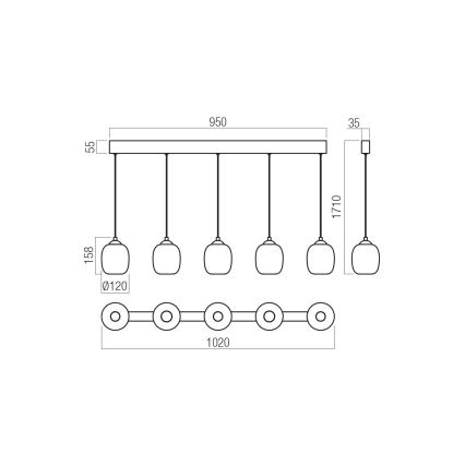 Redo 01-3490 - Lustră LED dimabilă suspendată pe cablu KHADI, 5xLED/5,2W/230V, CRI 90, negru/fumuriu