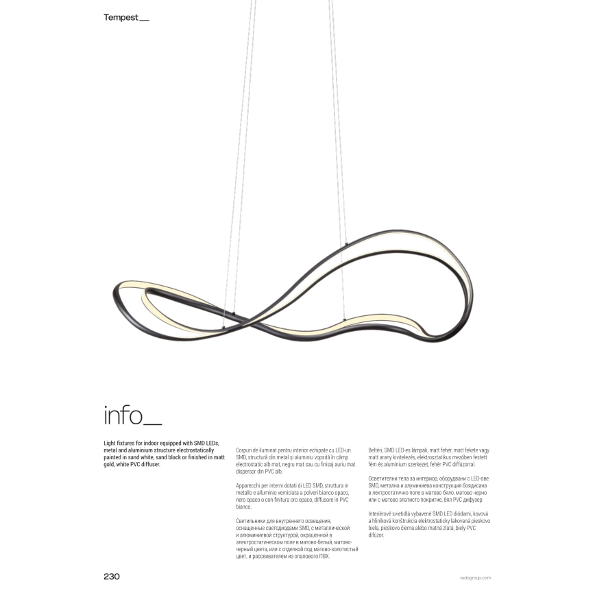 Redo 01-3599 - Lustră LED dimmabilă suspendată pe cablu TEMPEST LED/58W/230V, negru