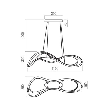 Redo 01-3599 - Lustră LED dimmabilă suspendată pe cablu TEMPEST LED/58W/230V, negru