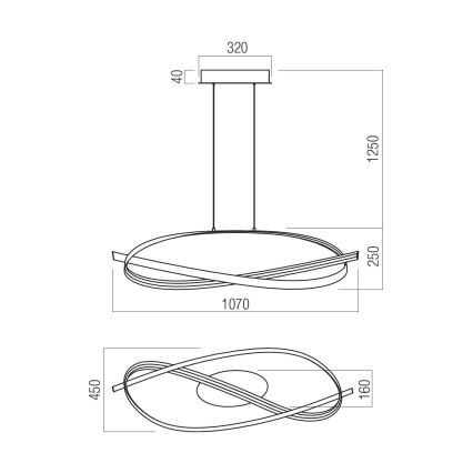 Redo 01-3616 - Lustru suspendat LED reglabil pe cablu IMPULS LED/38W/230V, auriu