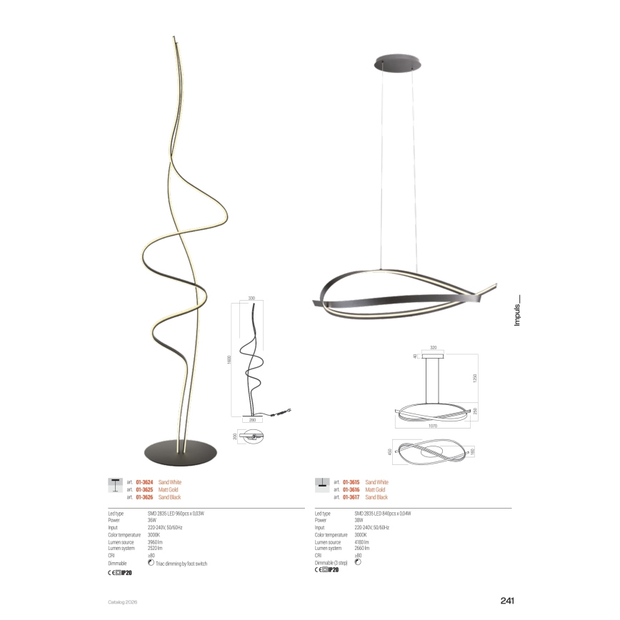 Redo 01-3626 - Lampă de podea LED dimabilă IMPULS LED/36W/230V, neagră