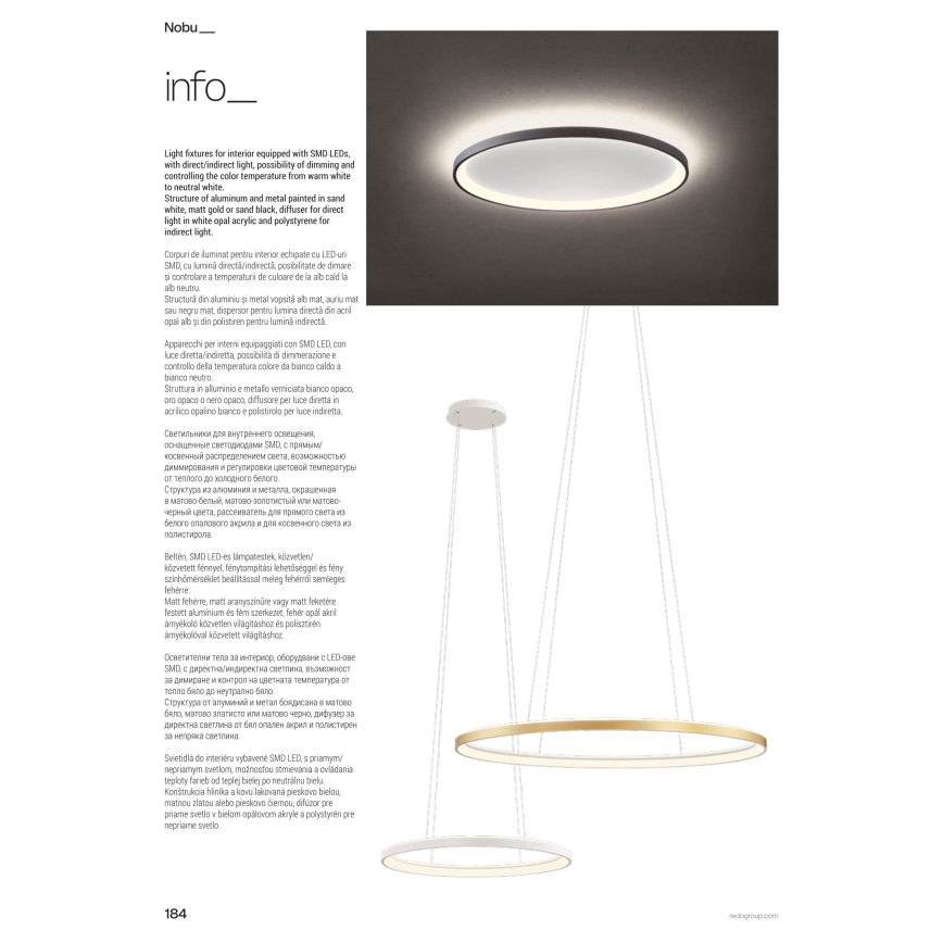 Redo 01-3806 - Plafonieră LED dimabilă NOBU, 60W, 230V, 3000/4000K, CRI 90, alb