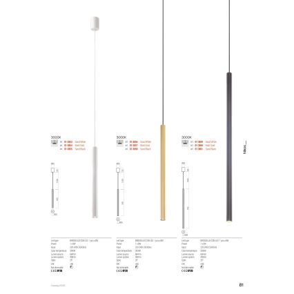 Redo 01-3857 - NIKOS Lampă LED suspendată pe cablu 8W/230V, CRI 90, diam. 6 cm, auriu