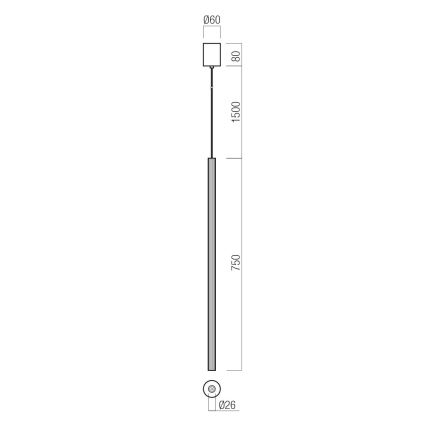 Redo 01-3861 - Lampă LED suspendată pe cablu NIKOS, 8W, 230V, CRI 90, Ø 6 cm, negru