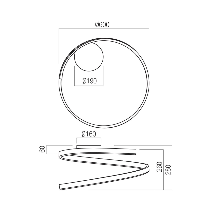 Redo 01-4010 - Plafonieră LED dimmabilă SCROLL, 38 W, 230 V, 3000K/4000K/6000K, CRI 90, diametru 60 cm, albă